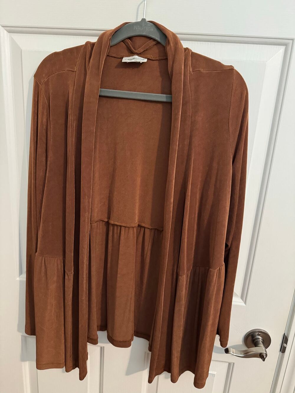 Coldwater Creek Open Front Stretch Drape Cardigan Cinnamon Rust Brown Fall XL
